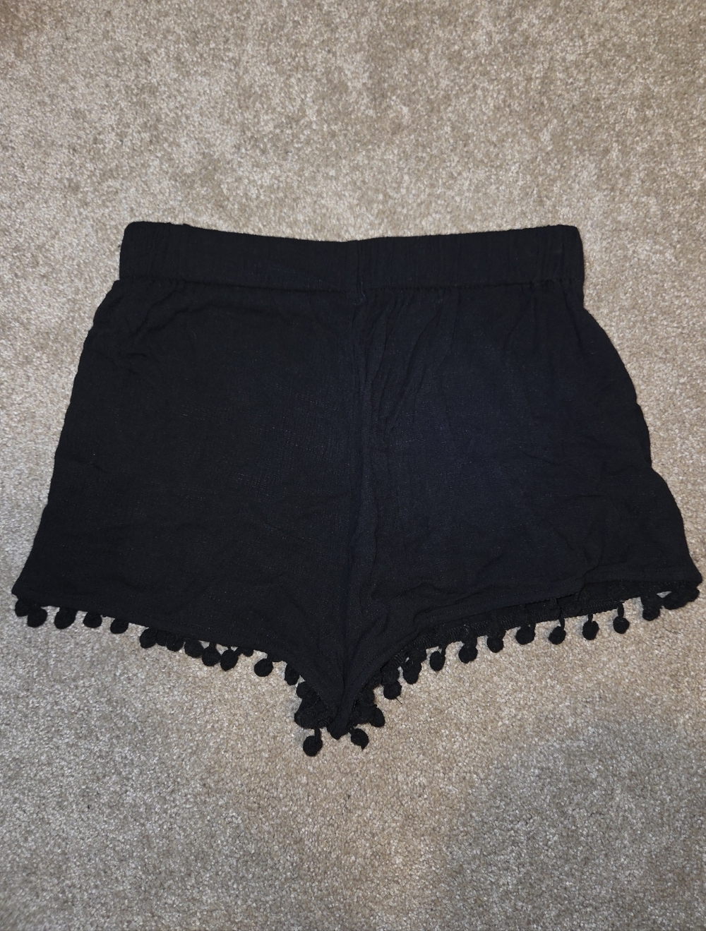Cupshe Black High-Waist Pom-Pom Trim Shorts
